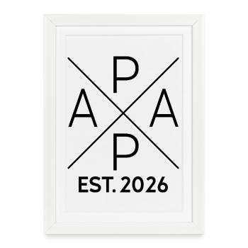 Papa Est 2026 Minimalist Cross Noir - Affiche encadrée (27 × 37 cm) - blanc - Devant