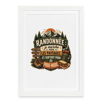 Randonnée Pique-Nique et Paysages - Affiche encadrée (27 × 37 cm) - blanc - Devant