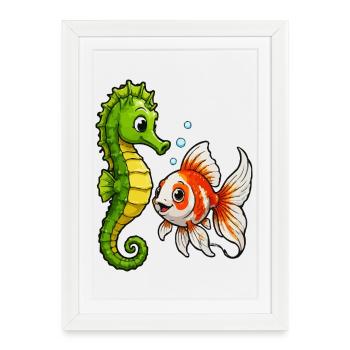 Underwater Friends Seahorse Goldfish - Framed poster (27 × 37 cm) - white - Front