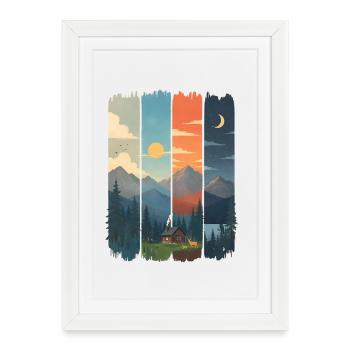 Horizons in four mountain panels - Framed poster (27 × 37 cm) - white - Front