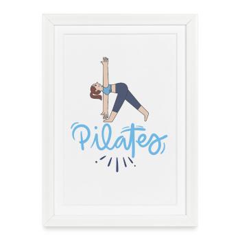 Pilates Pose et Lettrage Bleu - Affiche encadrée (27 × 37 cm) - blanc - Devant