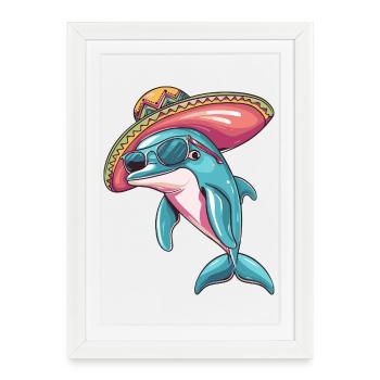 Sombrero drôle de dauphin - Affiche encadrée (27 × 37 cm) - blanc - Devant