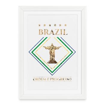 Brésil vintage-Ordre et Progrès - Affiche encadrée (27 × 37 cm) - blanc - Devant