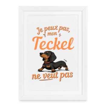 Teckel Nonchalant Humour - Affiche encadrée (27 × 37 cm) - blanc - Devant