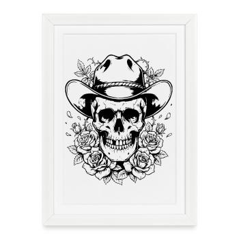 Skull Skull Cowboy Hat Roses Western Botanical - Framed poster (27 × 37 cm) - white - Front