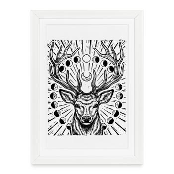 Phases de lune du cerf rouge Bois de cerf Astronomie - Affiche encadrée (27 × 37 cm) - blanc - Devant