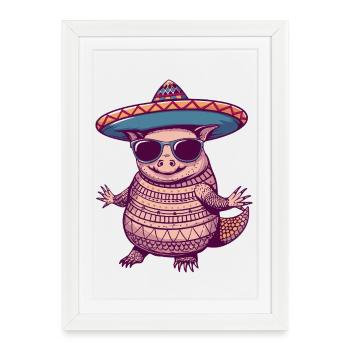 Sombrero drôle d’armadillo - Affiche encadrée (27 × 37 cm) - blanc - Devant