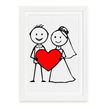 Wedding Couple Cartoon Heart Black - Framed poster (27 × 37 cm) - white - Front
