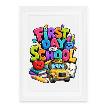 Premier jour de bus scolaire - Affiche encadrée (27 × 37 cm) - blanc - Devant