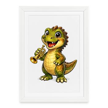 Dino with trumpet - Framed poster (27 × 37 cm) - white - Front