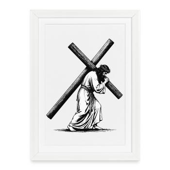 Silhouette du chemin de croix en noir et blanc - Affiche encadrée (27 × 37 cm) - blanc - Devant