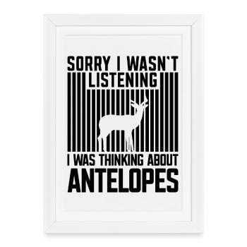 Safari humoristique d’animaux drôles d’antilopes - Affiche encadrée (27 × 37 cm) - blanc - Devant