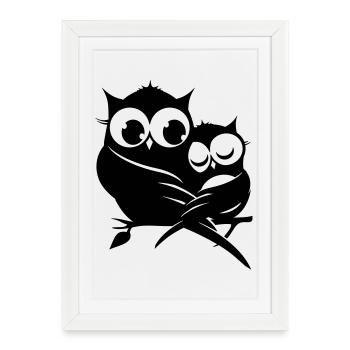 two owls on a branch - Framed poster (27 × 37 cm) - white - Front