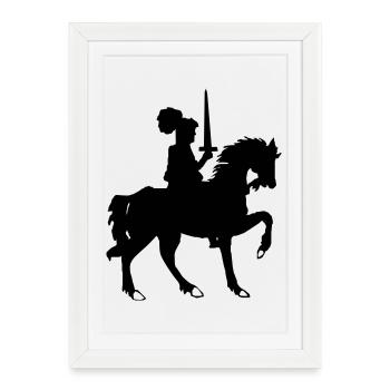 Chevalier avec épée et cheval - Affiche encadrée (27 × 37 cm) - blanc - Devant