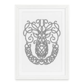 Cerf celtique - Affiche encadrée (27 × 37 cm) - blanc - Devant