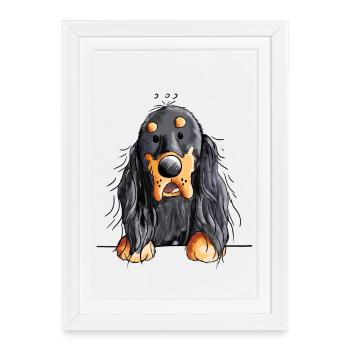 Drôle Gordon Setter dessin animé - Chien - Cadeau - Affiche encadrée (27 × 37 cm) - blanc - Devant