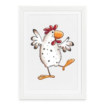 Poulet dansant drôle - Cadeau - Affiche encadrée (27 × 37 cm) - blanc - Devant