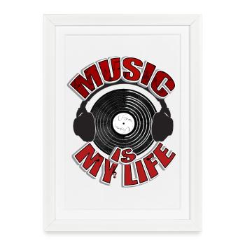 MUSIC is my life Headset - Affiche encadrée (27 × 37 cm) - blanc - Devant