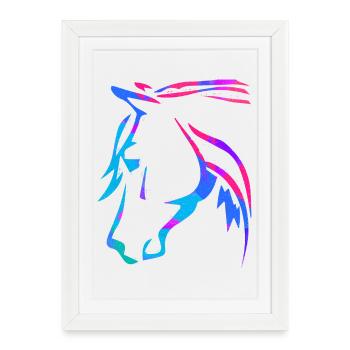 Cheval en rose - Dessin de tête de cheval - Équitation - Affiche encadrée (27 × 37 cm) - blanc - Devant