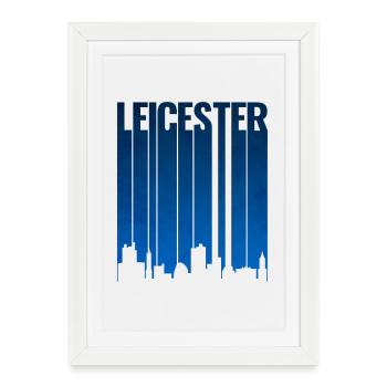 Leicester Skyline Blue - Affiche encadrée (27 × 37 cm) - blanc - Devant