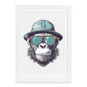 Singe cool avec lunettes de soleil et chapeau - Affiche encadrée (27 × 37 cm) - blanc - Devant