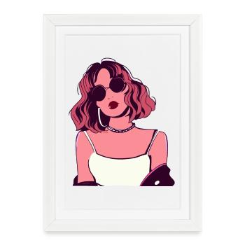 Femme rétro rose avec des lunettes - Affiche encadrée (27 × 37 cm) - blanc - Devant