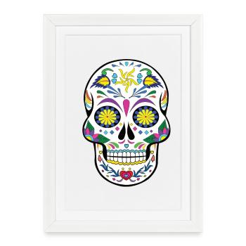Art de la Fleur de Crâne en Sucre Coloré Jour des Morts - Affiche encadrée (27 × 37 cm) - blanc - Devant