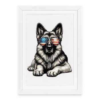 Patriotic Pup with Flag Sunglasses - Framed poster (27 × 37 cm) - white - Front