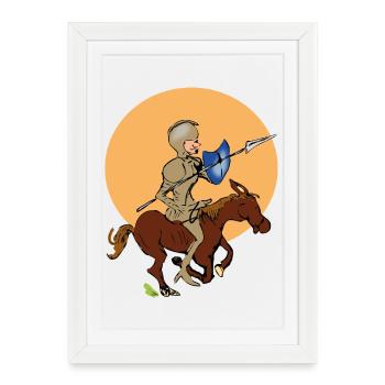 Chevalier à cheval - Affiche encadrée (27 × 37 cm) - blanc - Devant
