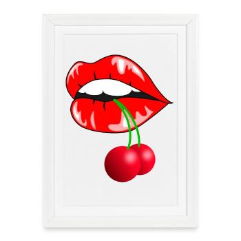 Cerises ludiques avec motif de lèvres - Affiche encadrée (27 × 37 cm) - blanc - Devant