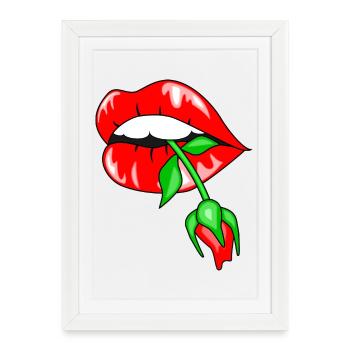 Embrasser les lèvres avec la rose - Affiche encadrée (27 × 37 cm) - blanc - Devant