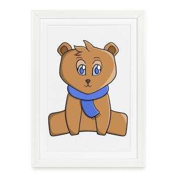 Ours en peluche portant une écharpe bleue - Affiche encadrée (27 × 37 cm) - blanc - Devant