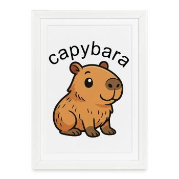 Mignon Dessin Animé Capybara, mignon et cool - Affiche encadrée (27 × 37 cm) - blanc - Devant