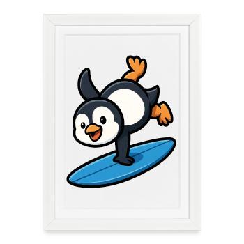 Cool pingouin surfeur piscine d’été plage tenue - Affiche encadrée (27 × 37 cm) - blanc - Devant