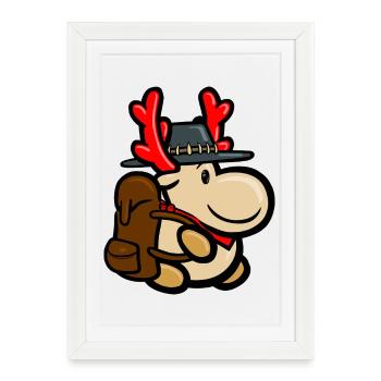 Renne Elmondo avec sac à dos en tant que routard - Affiche encadrée (27 × 37 cm) - blanc - Devant