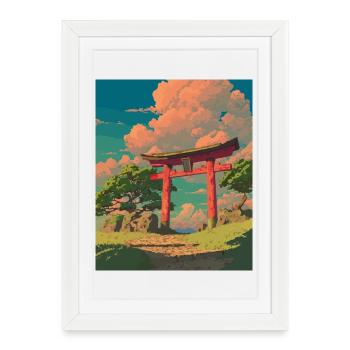Scène de la porte Torii du Japon serein - Affiche encadrée (27 × 37 cm) - blanc - Devant