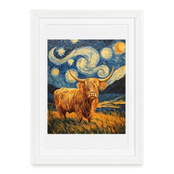 Vache des Highlands - Affiche encadrée (27 × 37 cm) - blanc - Devant
