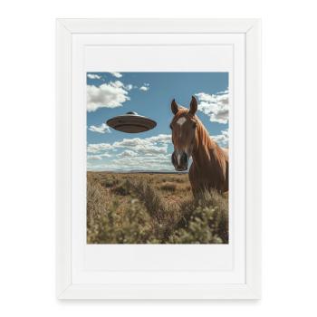 Selfie de cheval avec OVNI - Affiche encadrée (27 × 37 cm) - blanc - Devant