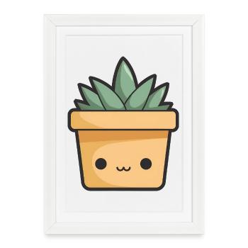 Pot de fleurs Kawaii - Affiche encadrée (27 × 37 cm) - blanc - Devant