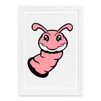 La chenille jette un œil hors du trou et sourit au doux ver, une bande dessinée amusante - Affiche encadrée (27 × 37 cm) - blanc - Devant