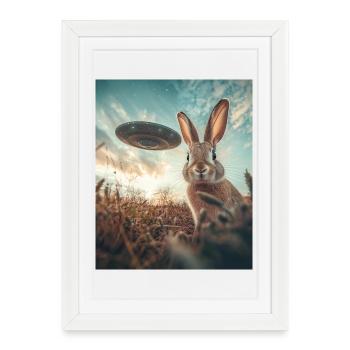 Selfie de lapin avec OVNI - Affiche encadrée (27 × 37 cm) - blanc - Devant
