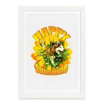 Motif Tournesol Chien du Bonheur - Affiche encadrée (27 × 37 cm) - blanc - Devant