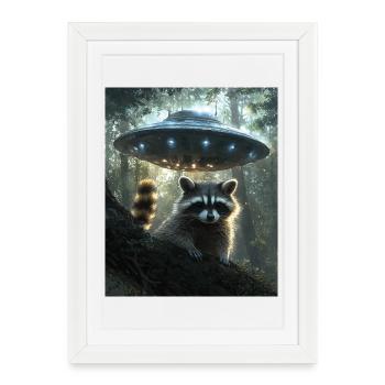 Selfie de raton laveur avec OVNI - Affiche encadrée (27 × 37 cm) - blanc - Devant
