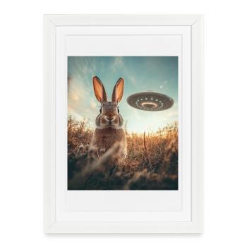 Selfie de lapin avec OVNI - Affiche encadrée (27 × 37 cm) - blanc - Devant
