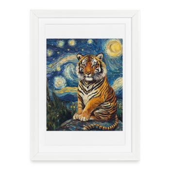 Tigre style Van Gogh Nuit étoilée - Affiche encadrée (27 × 37 cm) - blanc - Devant