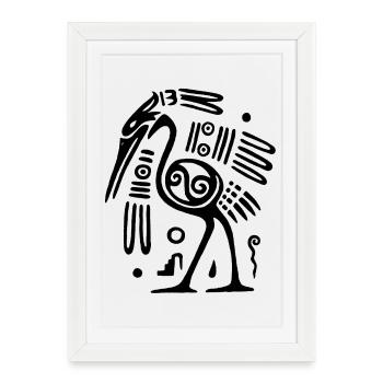 Oiseau totem noir - Affiche encadrée (27 × 37 cm) - blanc - Devant