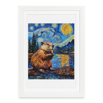 Bieber Van Gogh Style Starry Night - Framed poster (27 × 37 cm) - white - Front