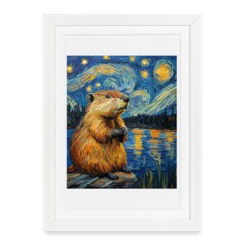 Bieber Van Gogh Style Starry Night - Framed poster (27 × 37 cm) - white - Front