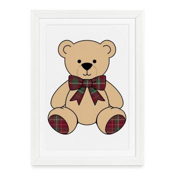 Peluche de Noël – Carreaux rouges et verts avec nœud - Affiche encadrée (27 × 37 cm) - blanc - Devant