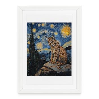 Lynx style Van Gogh étoilé - Affiche encadrée (27 × 37 cm) - blanc - Devant